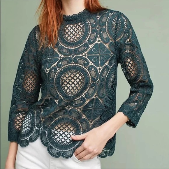 Anthropologie Tops - Anthropologie James Coviello Embroidered Buttonback Blouse Sz S EUC